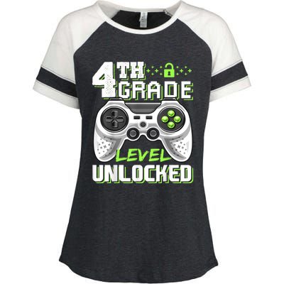 4th Grade Level Unlocked Video Game Back To School Boy Enza Ladies Jersey Colorblock Tee