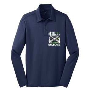 4th Grade Level Unlocked Video Game Back To School Boy Silk Touch Performance Long Sleeve Polo