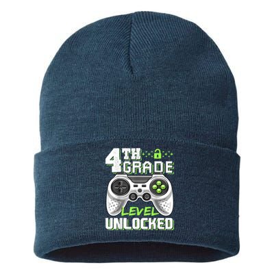 4th Grade Level Unlocked Video Game Back To School Boy Sustainable Knit Beanie