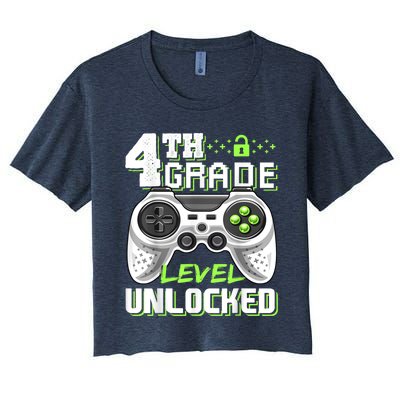 4th Grade Level Unlocked Video Game Back To School Boy Women's Crop Top Tee