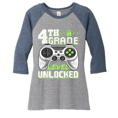 4th Grade Level Unlocked Video Game Back To School Boy Women's Tri-Blend 3/4-Sleeve Raglan Shirt