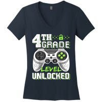 4th Grade Level Unlocked Video Game Back To School Boy Women's V-Neck T-Shirt