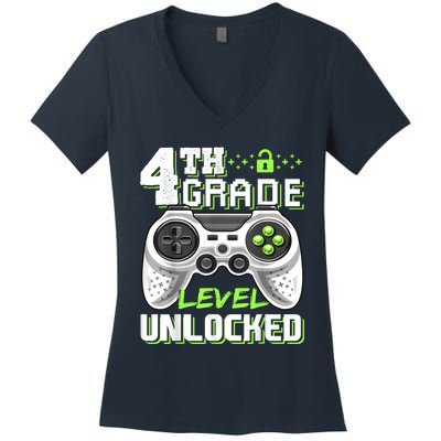 4th Grade Level Unlocked Video Game Back To School Boy Women's V-Neck T-Shirt