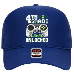 4th Grade Level Unlocked Video Game Back To School Boy High Crown Mesh Back Trucker Hat