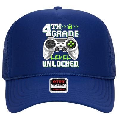 4th Grade Level Unlocked Video Game Back To School Boy High Crown Mesh Back Trucker Hat