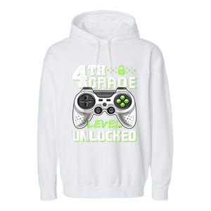 4th Grade Level Unlocked Video Game Back To School Boy Garment-Dyed Fleece Hoodie