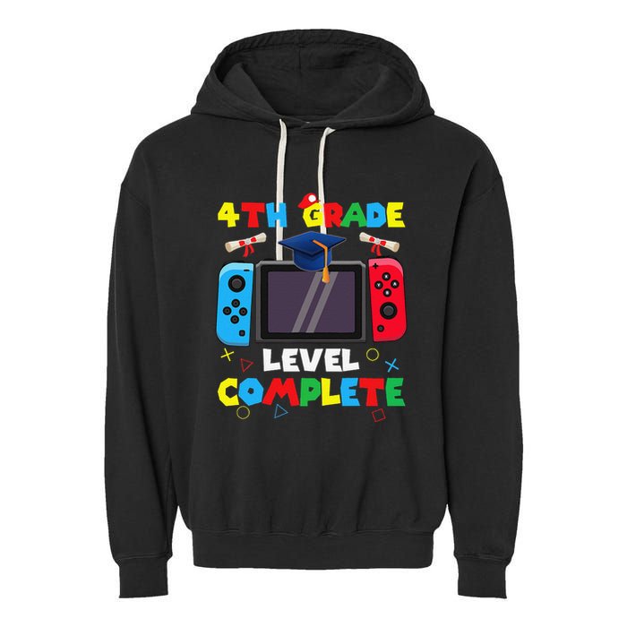 4th Grade Level Complete Graduation Class Of 2024 Boy Gamer Garment-Dyed Fleece Hoodie