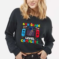4th Grade Level Complete Graduation Class Of 2024 Boy Gamer Cropped Pullover Crew