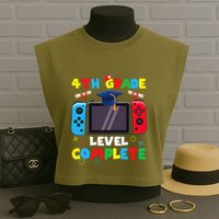 4th Grade Level Complete Graduation Class Of 2024 Boy Gamer Garment-Dyed Women's Muscle Tee