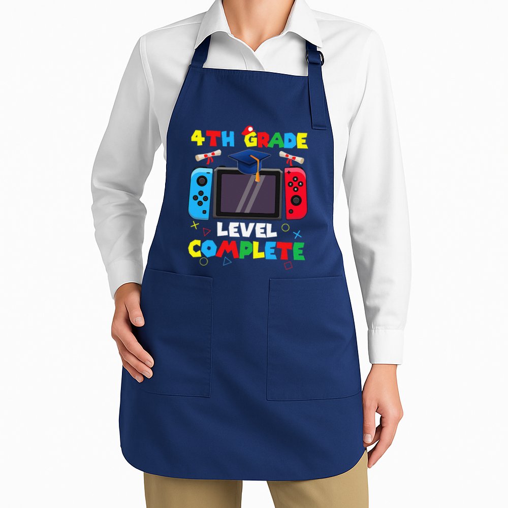 4th Grade Level Complete Graduation Class Of 2024 Boy Gamer Apron