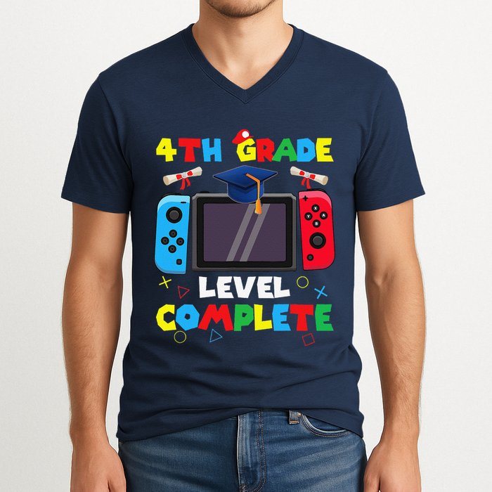 4th Grade Level Complete Graduation Class Of 2024 Boy Gamer V-Neck T-Shirt