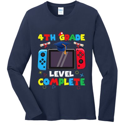 4th Grade Level Complete Graduation Class Of 2024 Boy Gamer Ladies Long Sleeve Shirt
