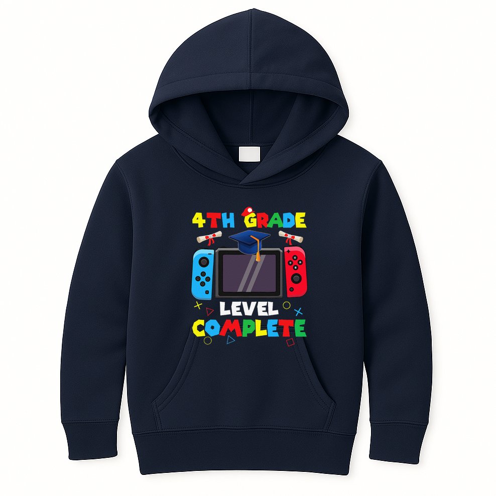 4th Grade Level Complete Graduation Class Of 2024 Boy Gamer Kids Hoodie