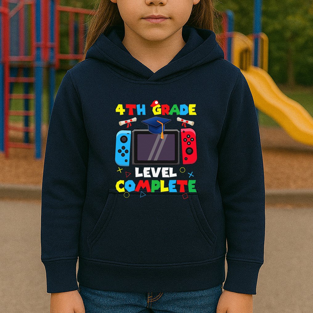 4th Grade Level Complete Graduation Class Of 2024 Boy Gamer Kids Hoodie