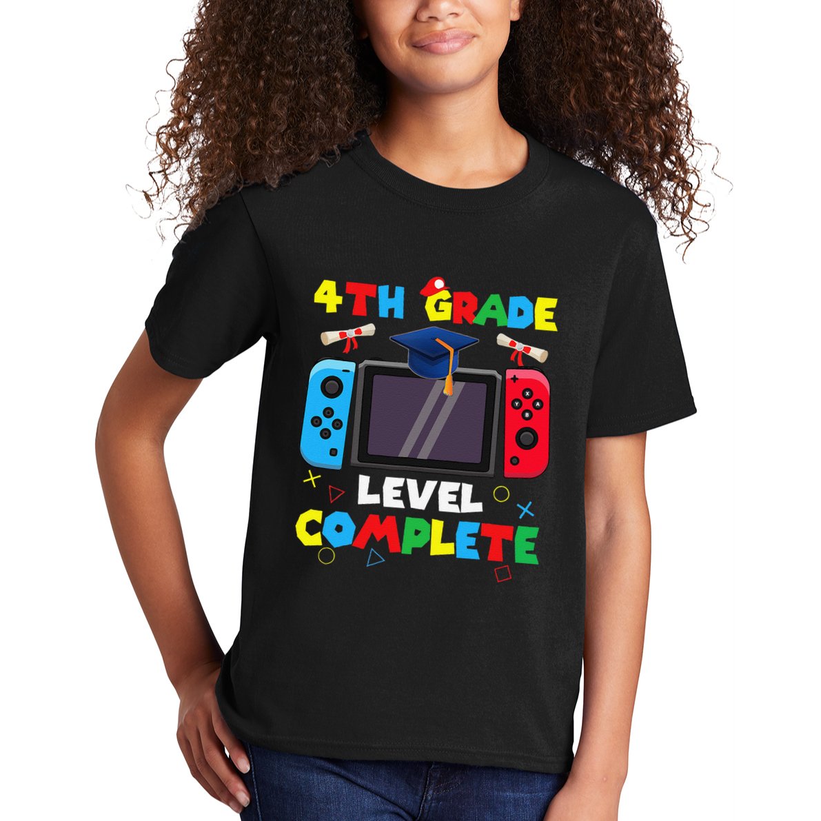 4th Grade Level Complete Graduation Class Of 2024 Boy Gamer Kids T-Shirt