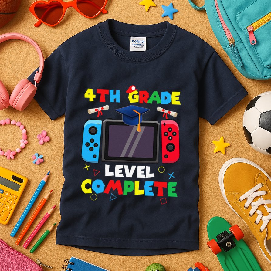 4th Grade Level Complete Graduation Class Of 2024 Boy Gamer Kids T-Shirt