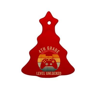 4th Grade Level Unlocked Vintage Back To School Video Gamer Ceramic Tree Ornament