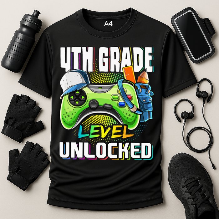 4th Grade Level Unlocked Video Game Back to School Performance Shirt