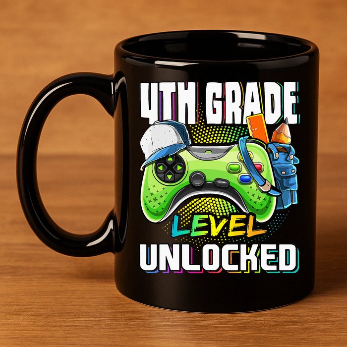 4th Grade Level Unlocked Video Game Back to School 11oz C Handle Ceramic Mug