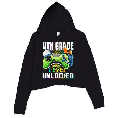4th Grade Level Unlocked Video Game Back to School Crop Fleece Hoodie
