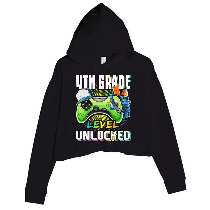 4th Grade Level Unlocked Video Game Back to School Crop Fleece Hoodie