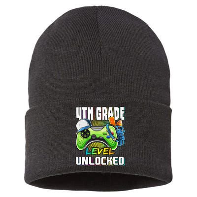 4th Grade Level Unlocked Video Game Back to School Sustainable Knit Beanie