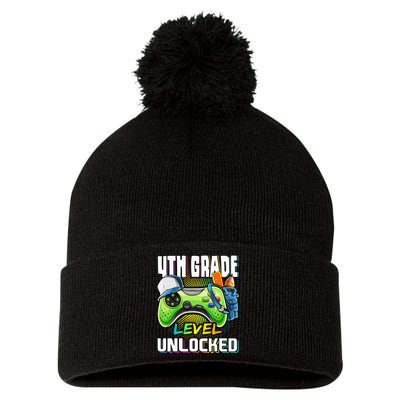 4th Grade Level Unlocked Video Game Back to School Pom Pom 12in Knit Beanie