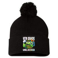 4th Grade Level Unlocked Video Game Back to School Pom Pom 12in Knit Beanie