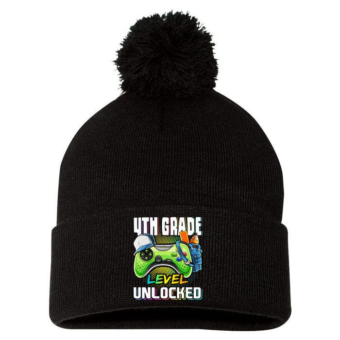4th Grade Level Unlocked Video Game Back to School Pom Pom 12in Knit Beanie