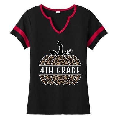 4th Grade Leopard Pumpkin Ladies Halftime Notch Neck Tee