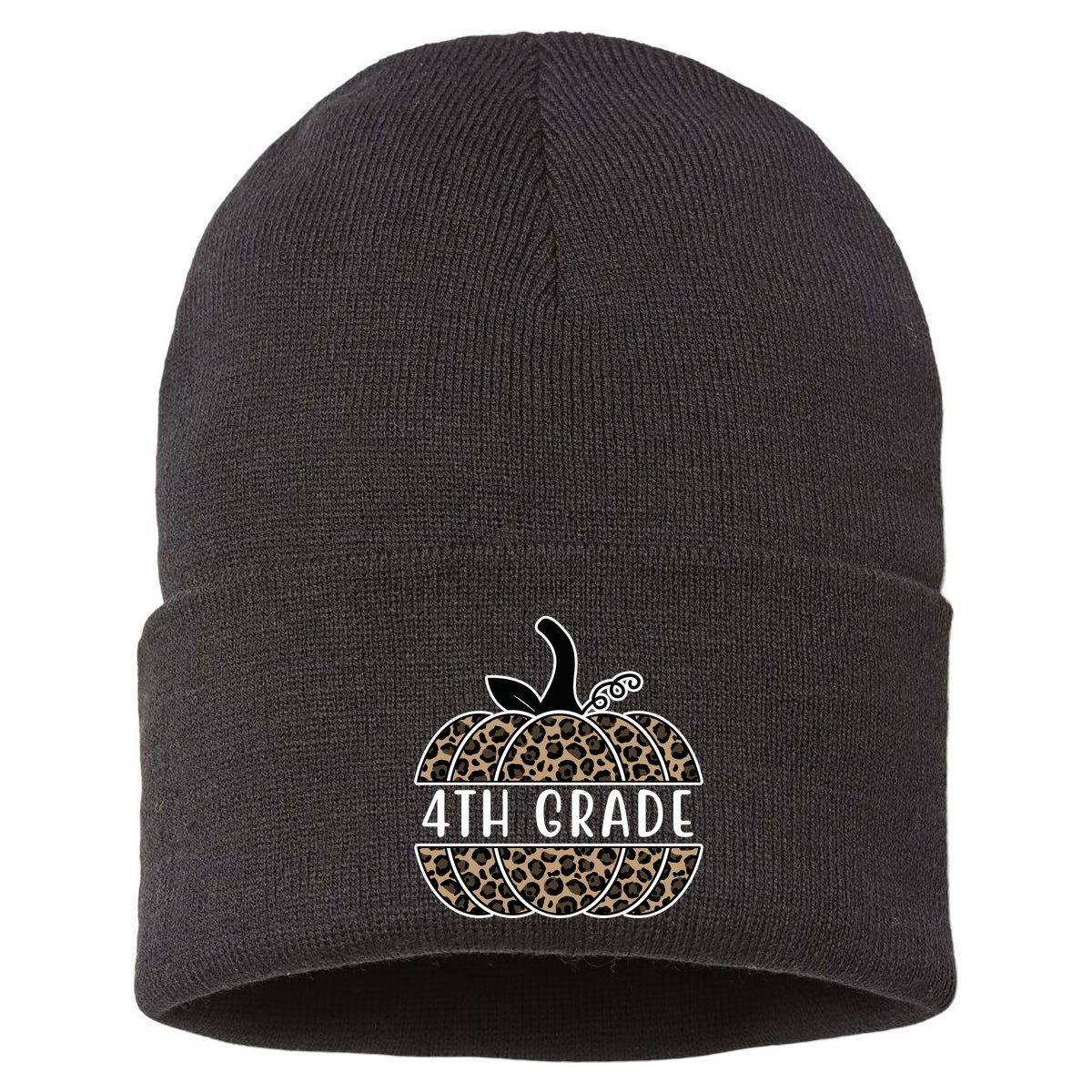 4th Grade Leopard Pumpkin Sustainable Knit Beanie