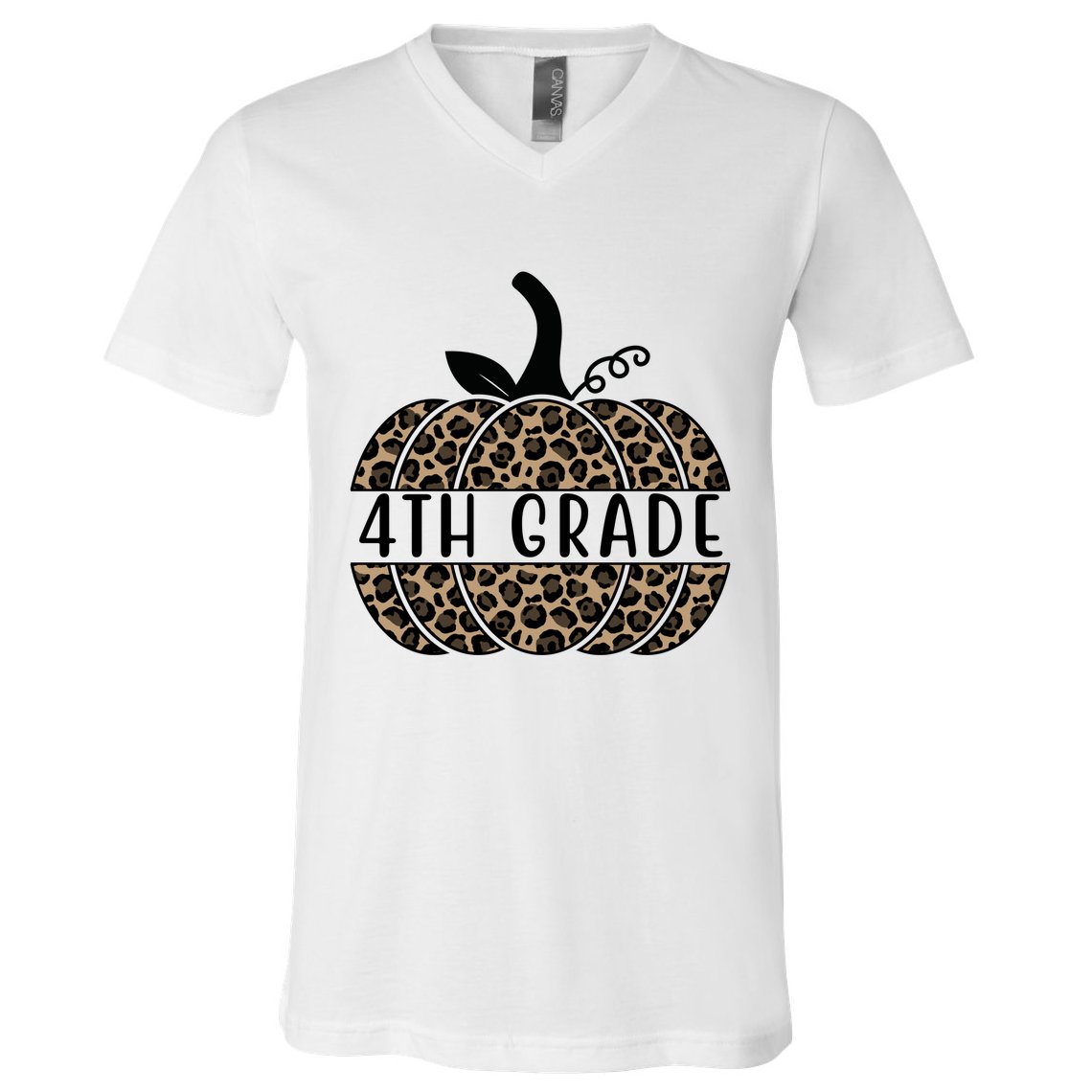 4th Grade Leopard Pumpkin V-Neck T-Shirt