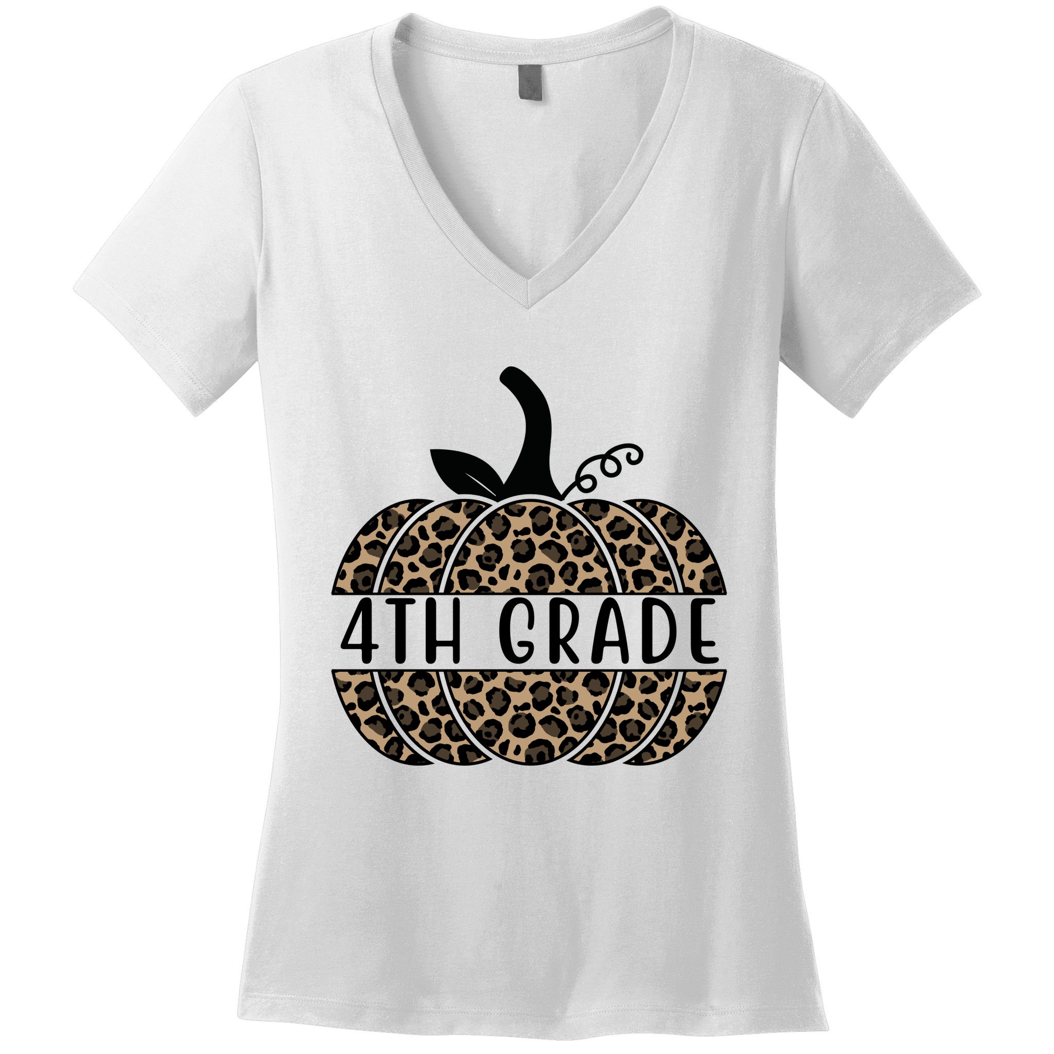 4th Grade Leopard Pumpkin Women's V-Neck T-Shirt