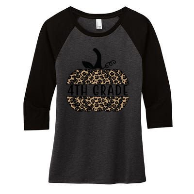 4th Grade Leopard Pumpkin Women's Tri-Blend 3/4-Sleeve Raglan Shirt