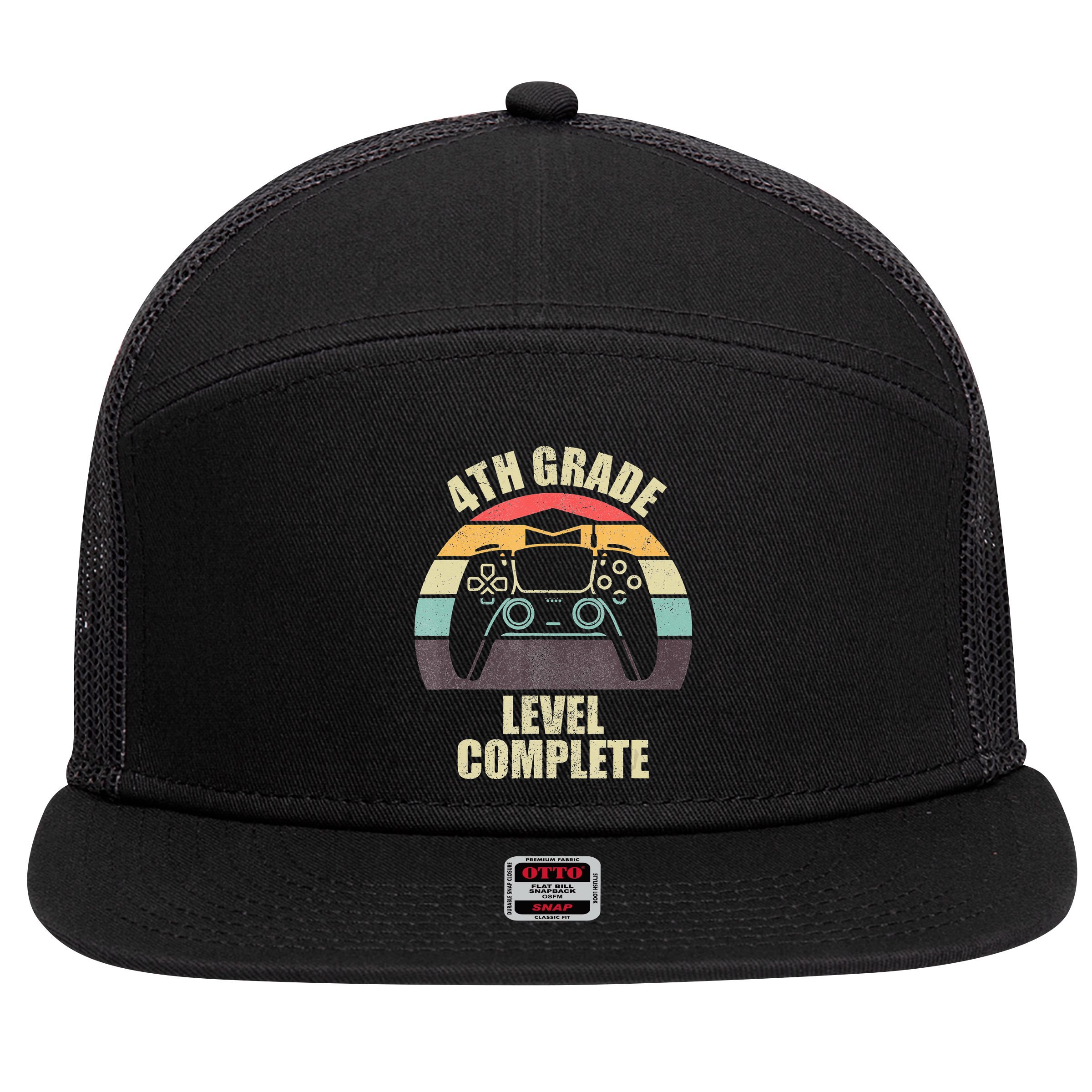 4Th Grade Level Complete Gaming Gamer Graduation 7 Panel Mesh Trucker Snapback Hat