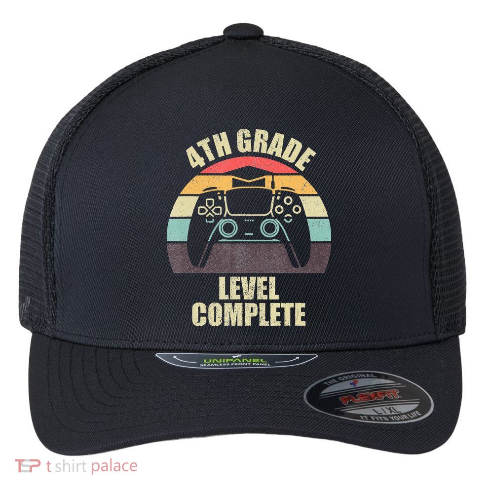 4Th Grade Level Complete Gaming Gamer Graduation Flexfit Unipanel Trucker Cap