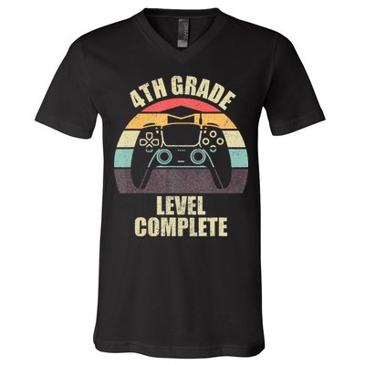 4Th Grade Level Complete Gaming Gamer Graduation V-Neck T-Shirt