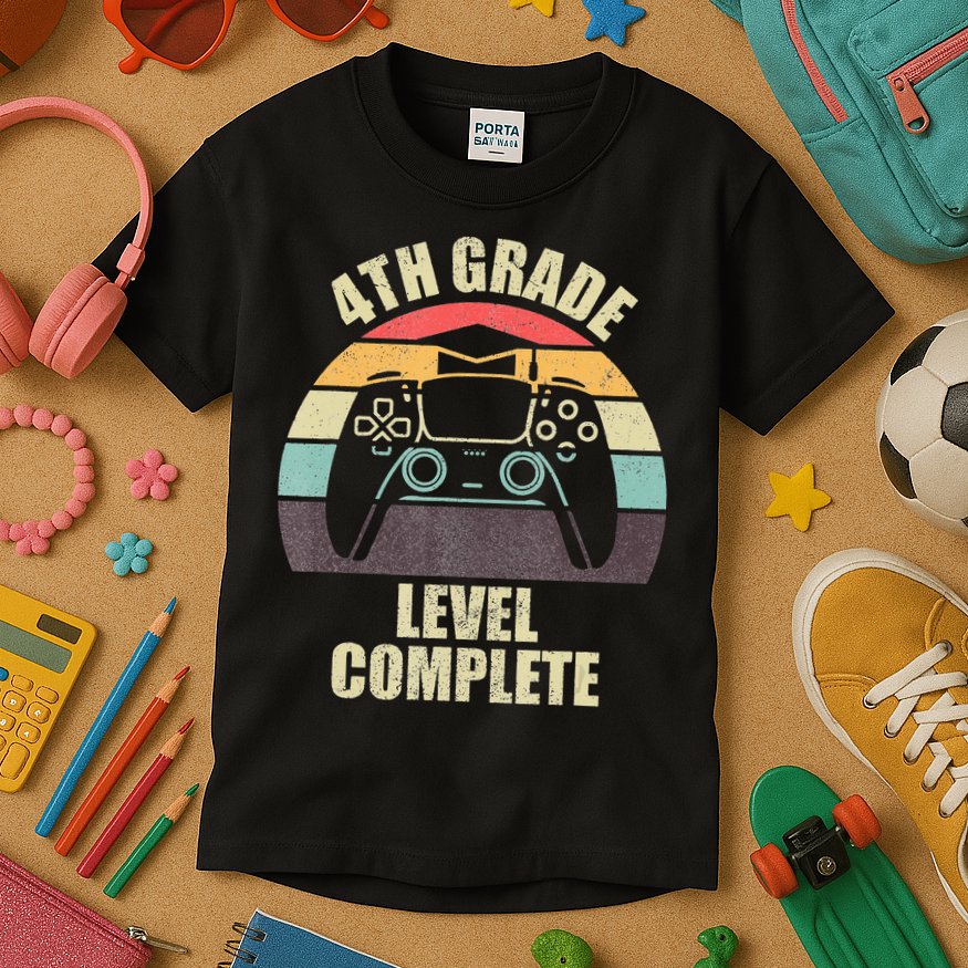 4Th Grade Level Complete Gaming Gamer Graduation Kids T-Shirt