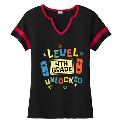 4Th Grade Level Unlocked Video Gamer Back To School Ladies Halftime Notch Neck Tee