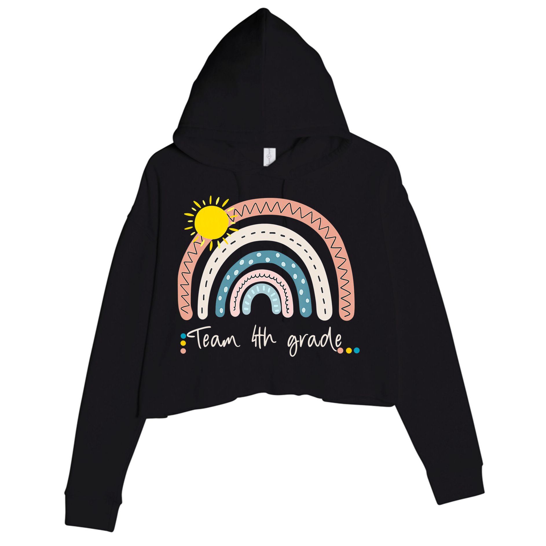 4Th Grade Of Team PreK Squad Crew Teacher Rainbow Crop Fleece Hoodie