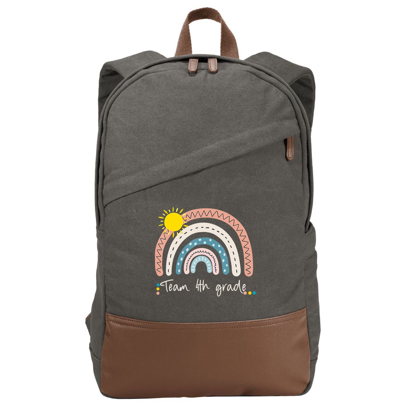 4Th Grade Of Team PreK Squad Crew Teacher Rainbow Cotton Canvas Backpack