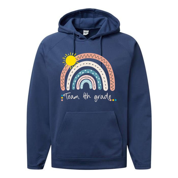 4Th Grade Of Team PreK Squad Crew Teacher Rainbow Performance Fleece Hoodie