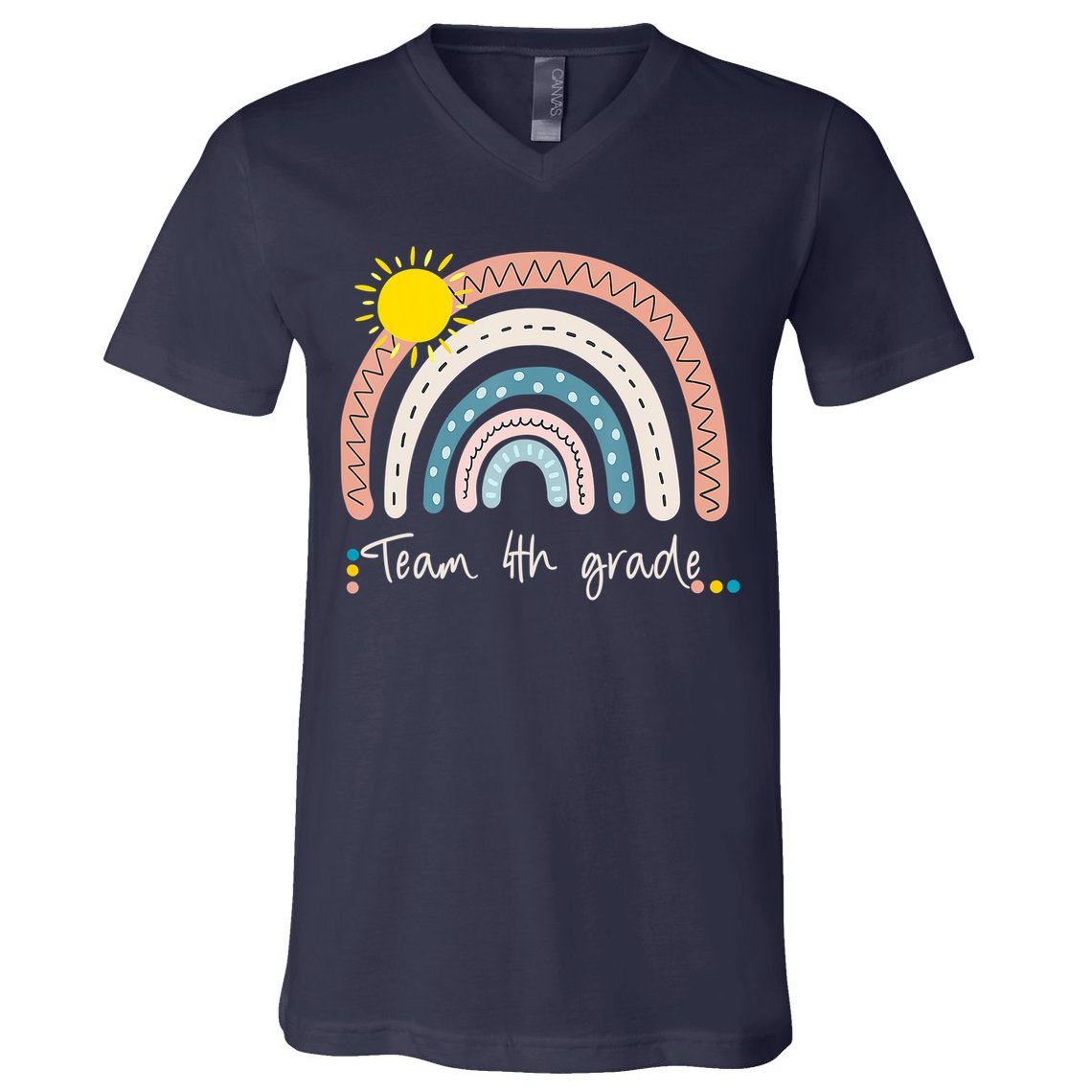 4Th Grade Of Team PreK Squad Crew Teacher Rainbow V-Neck T-Shirt
