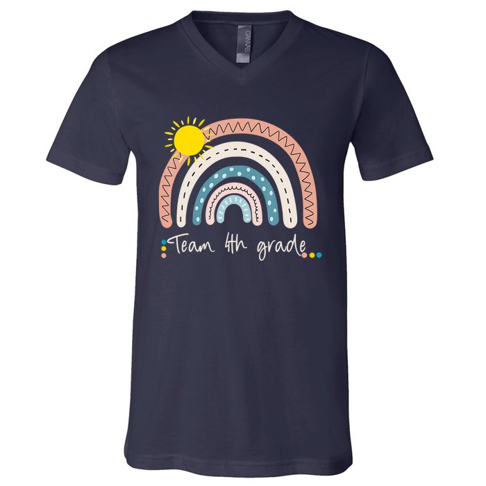 4Th Grade Of Team PreK Squad Crew Teacher Rainbow V-Neck T-Shirt