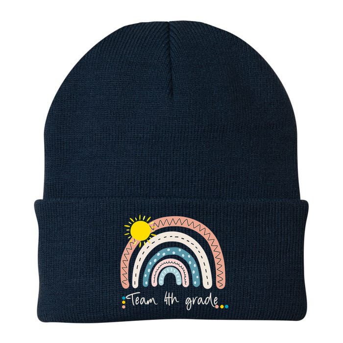 4Th Grade Of Team PreK Squad Crew Teacher Rainbow Knit Cap Winter Beanie