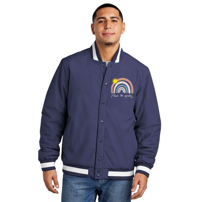 4Th Grade Of Team PreK Squad Crew Teacher Rainbow Insulated Varsity Jacket