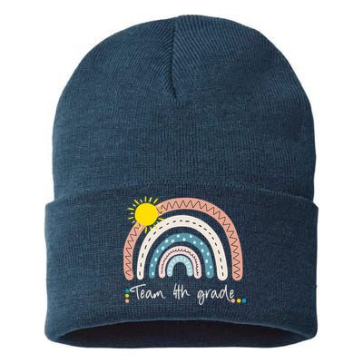 4Th Grade Of Team PreK Squad Crew Teacher Rainbow Sustainable Knit Beanie