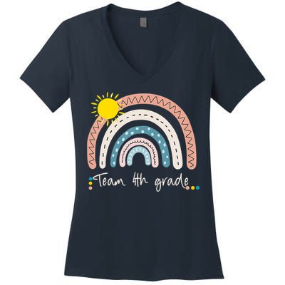 4Th Grade Of Team PreK Squad Crew Teacher Rainbow Women's V-Neck T-Shirt