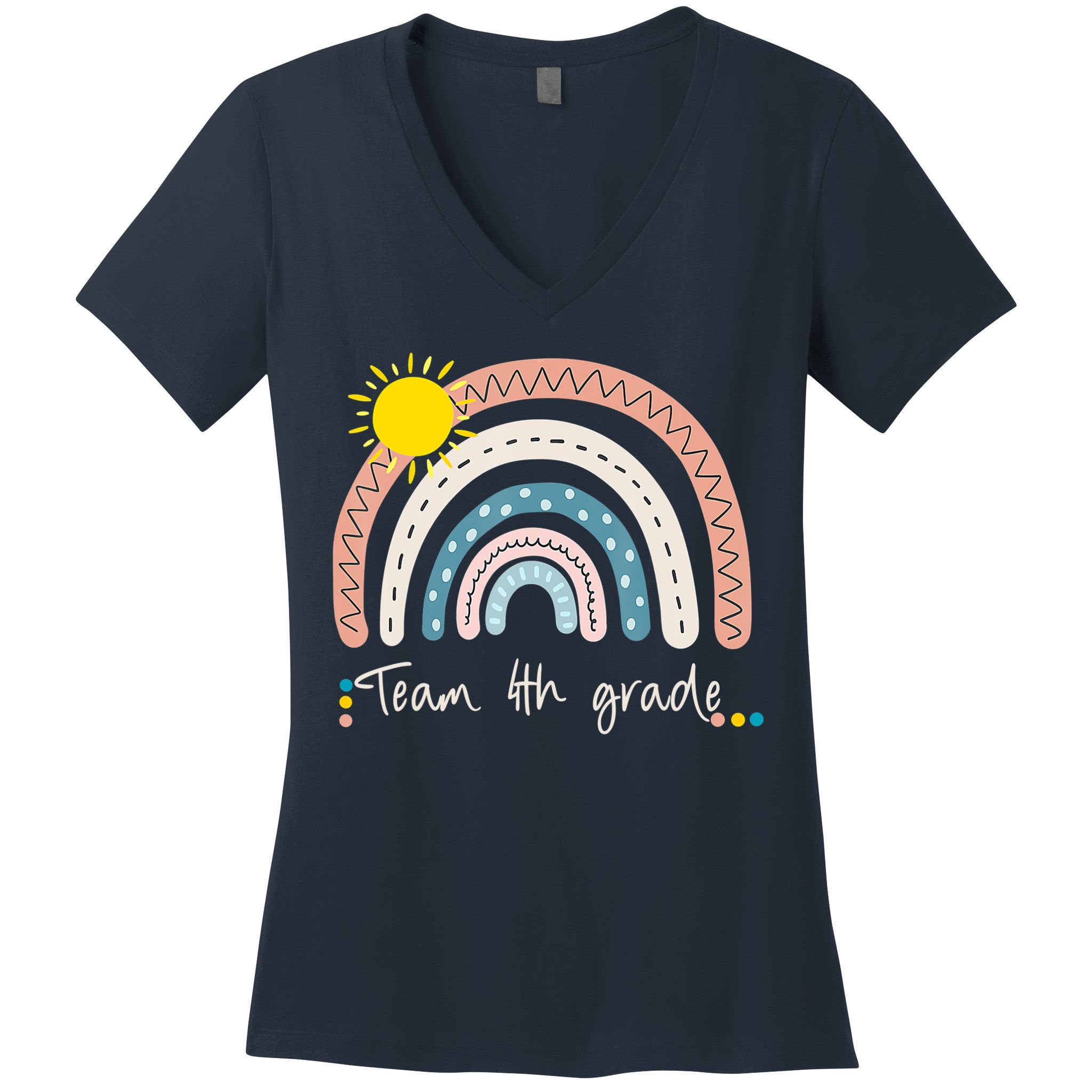 4Th Grade Of Team PreK Squad Crew Teacher Rainbow Women's V-Neck T-Shirt