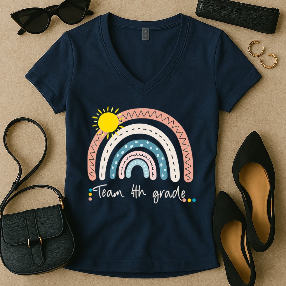 4Th Grade Of Team PreK Squad Crew Teacher Rainbow Women's V-Neck T-Shirt